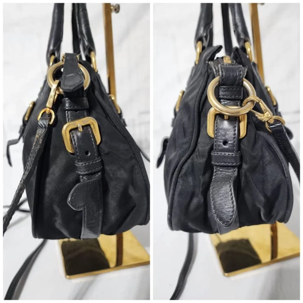 Authentic PRADA Tessuto Nylon And Leather Bauletto Bag Black